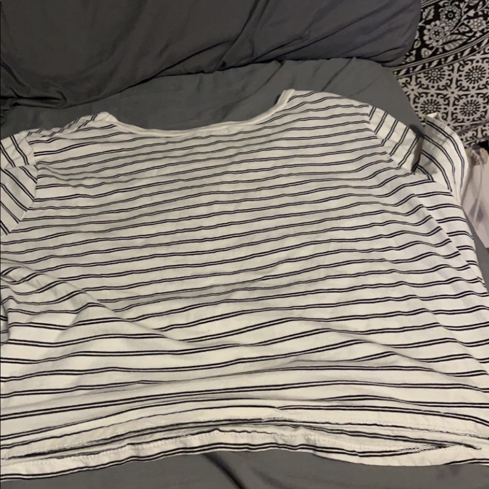 striped black and white crop top with a rose